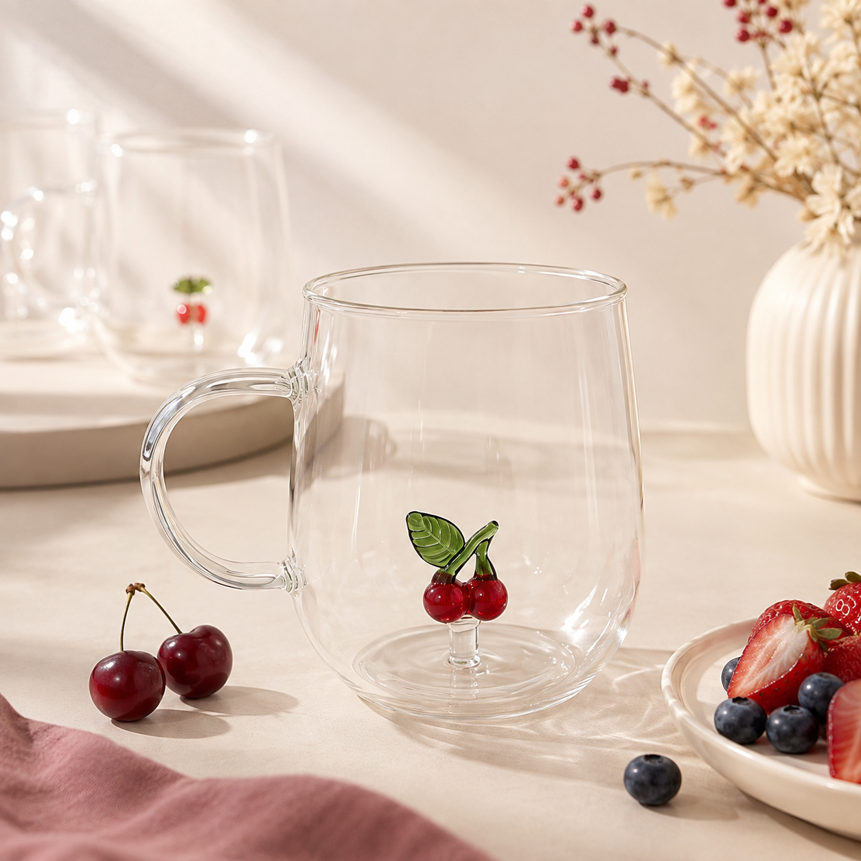 Classy Cherry Glass Mug